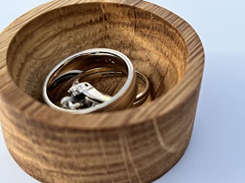 Kimberly Ann Creations Jewelry Tray Ring Dish Solid Oak Wood Wedding Ring Holder - Bedside Sink Dresser - Compact 2' Round - Wooden Display - Smooth Natural Satin Finish