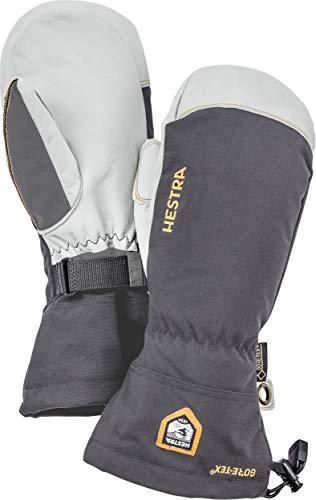 Hestra Waterproof Ski Gloves: Mens and Womens Army Leather Gore-Tex Cold Weather Mittens, Grey, 9