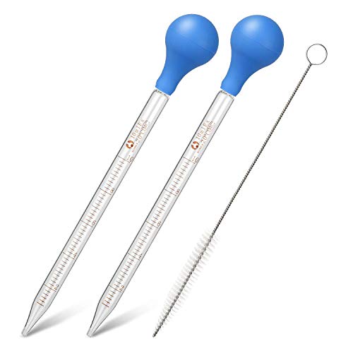2Pcs Glass Graduated Dropper Pipette for Liquid Essential Oil, 10ml Lab Dropper Pipettes Transfer with Rubber Cap and 1Pc Cleaning Brush