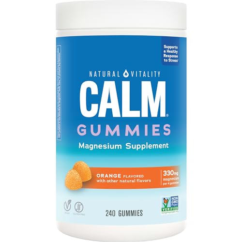 Natural Vitality Calm, Magnesium Citrate Supplement, Stress Relief Gummies, Supports a Healthy Response to Stress, Gluten Free, Vegan, Orange, 240 Gummies