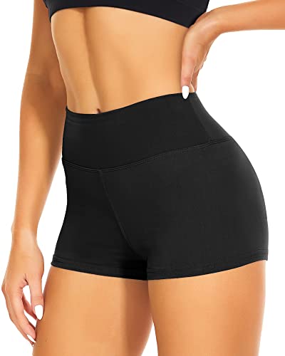 CAMPSNAIL Workout Shorts Womens - Buttery Soft High Waisted Biker Spandex Booty Volleyball Gym Shorts for Summer Yoga Dance Black M