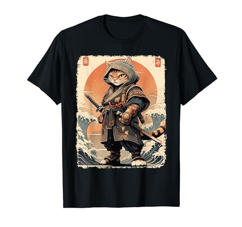 Samurai Cat Katana Full Gear Warrior Fighter Japanese Art T-Shirt