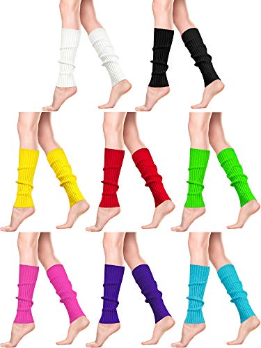 SATINIOR 8 Pairs Women Knit Leg Warmers 80s Eighty's Ribbed Leg Warmers for Party Sports