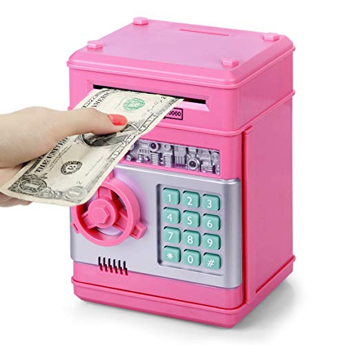 Refasy Piggy Bank for Girls Boys 4-11 Years Old, Christmas Birthday Gifts Toy for Kids Electronic ATM Money Bank for Adults Money Saving Box Safe Coin Bank Toy Pink