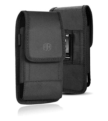 AH Heavy Duty Phone Belt Holder for iPhone 11, 12 Pro, Cell Phone Pouch Tactical Phone Loops Holster for iPhone 8, 7, 6, 6S,X Xr, Samsung Galaxy S5 S8 S10 Android fits Otterbox & Thick Case (Medium)