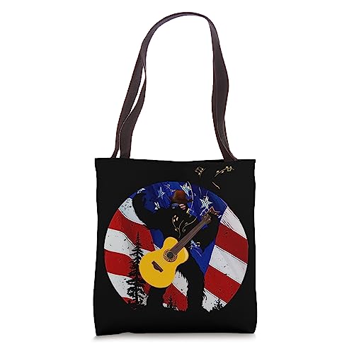 Bigfoot Guitar Cowboy American USA Flag 4 July Music Lover Tote Bag