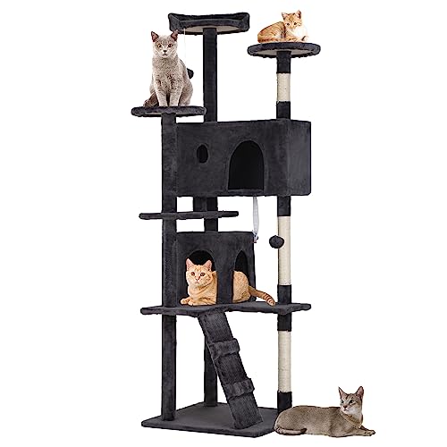 BestPet 70in Cat Tree Tower for Indoor Cats,Multi-Level, Furniture Activity Center with Scratching Posts Stand House Cat Condo with Funny Toys for Kittens Pet Play House,Dark Gray