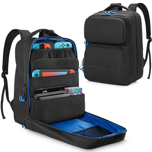 PGmoon Travel Storage Backpack Compatible with Nintendo Switch/Lite/OLED Model, Protective Carrying Case with Various Pockets For Docking Station, Controllers & More Accessories (Patent Design)