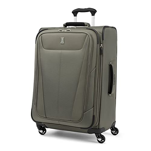 Travelpro Maxlite 5 Softside Expandable Checked Luggage with 4 Spinner Wheels, Lightweight Suitcase, Men and Women, Slate Green, Checked Medium 25-Inch