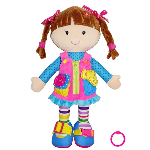 June Garden 15.5' Dressy Friends Belle - Educational Stuffed Plush Doll for Kids and Toddlers 2 Years and Up - Montessori Buckle Soft Toy