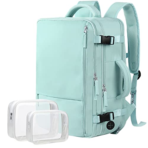 Hanples Extra Large Travel Backpack for Women as Person Item Flight Approved, 40L Carry On Backpack, 17 Inch Laptop Backpack, Waterproof Hiking Backpack, Casual Bag Backpack(Mint Green)