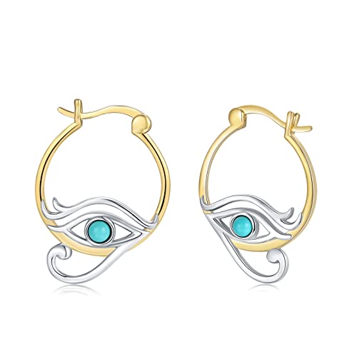 WENDAO 925-Sterling-Silver Eye of Horus Earrings - Turquoise Egytian Horus Eye Earrings Protection Earrings Earrings Huggie Hoop Earrings Eye of Horus Jewelry Christmas Gift for Chrisitmas Mothers Day Thanksgiving