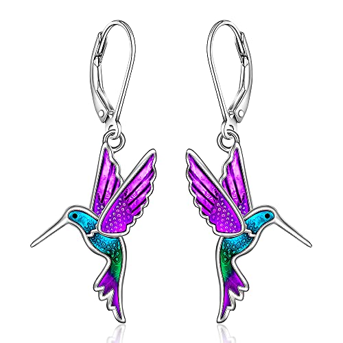 Hummingbird Earrings for Women Sterling Silver Blue Purple Hummingbird Dangle Earrings Jewelry Memorial Bird Birthday Christmas Gifts