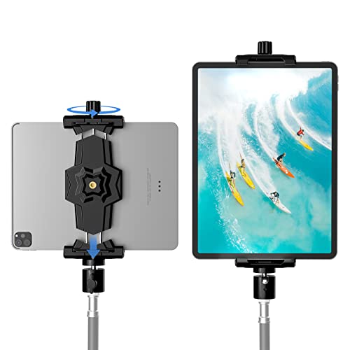 iPad and Phone Tripod Mount Adapter with Ball Head, iPad Holder for Tripod, 360 Rotatable Tablet Clamp Mount fits iPad Pro 12.9, iPad Air Mini 3 4, Galaxy Tab, Surface Pro, Selfie Stick(5.3-10.6')