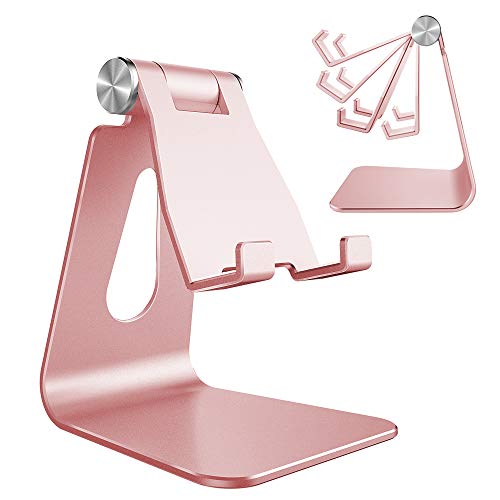 CreaDream Adjustable Cell Phone Stand, Phone Stand, Cradle, Dock, Holder, Aluminum Desktop Stand Compatible with Phone 15 14 13 12 11 Pro Max Plus SE, Accessories Desk, All Mobile Phones-Rose Gold