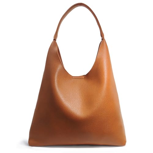 Hobo Bags for Women Soft Vegan Leather Shoulder Handbag Slouchy Tote Purses (Brown)