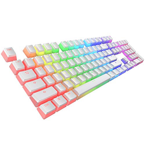 TECWARE Pudding PBT Keycaps Set with Keycap Puller - Full Keys 112 Keys, Double-Shot for Mechanical Keyboards, OEM Profile, Clear and White Jelly-Style Gaming Keycaps, for Phantom Phantom+ (US, ANSI)
