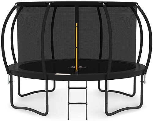 JUMPZYLLA Trampoline 8FT 10FT 12FT 14FT Trampoline Outdoor with Enclosure - Recreational Trampolines with Ladder and Galvanized Anti-Rust Coating, ASTM Approval- Outdoor Trampoline for Kids