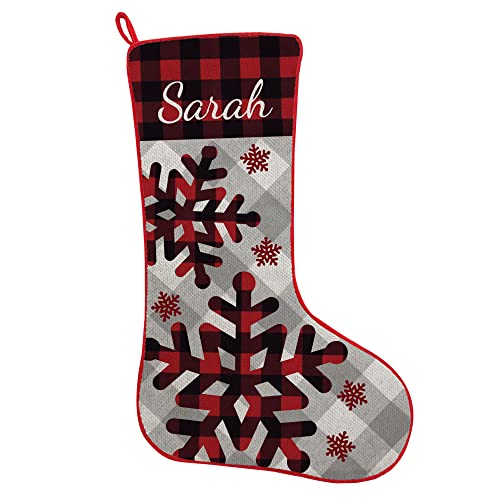 Let's Make Memories Personalized Christmas Stockings - Perfectly Plaid - Rustic Christmas Decor - Snowflakes Design - Customize with Your Name - Stockings for Family - 19' L