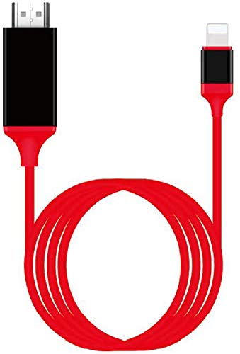 [Apple MFi Certified] Lightning to HDMI Adapter for Phone to TV,Compatible with iPhone,iPad, Sync Screen Connector Directly Connect on HDTV/Monitor/Projector NO Need Power Supply （6.6 Feet）(red)