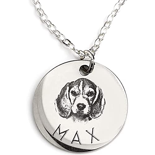 MignonandMignon Personalized Pet Gifts Custom Pet Jewelry Dog Necklace Cat Gift Custom Portrait Unique Gift LCN-AP (Silver)