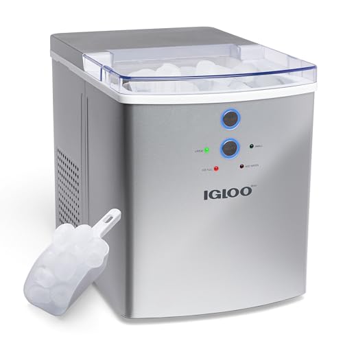 Igloo Electric Countertop Ice Maker Machine - Automatic and Portable - 33 Pounds in 24 Hours - Ice Cube Maker - Ice Scoop and Basket - Ideal for Iced Coffee and Cocktails - Silver