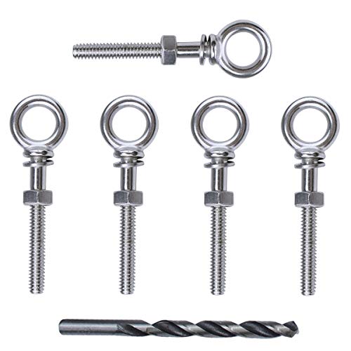 Muzata 5pack 1/4' x 3' Eye Bolt Heavy Duty Shoulder Lifting Ring Threaded Eyebolts with Nuts Washers T316 Stainless Steel Marine Grade UNC-3A CR31