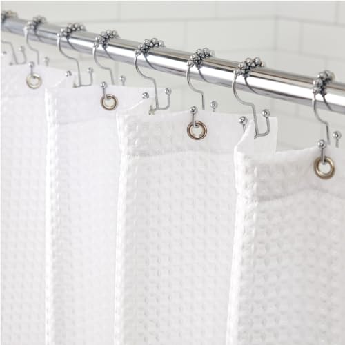 Gorilla Grip Waffle Shower Curtain, Thick Weighted Fabric, Wrinkle and Rust Resistant, Classic Hotel Quality Design, Heavy Duty Long Curtains for Bathroom Showers, Bath Tubs, Machine Wash, 72x72 White