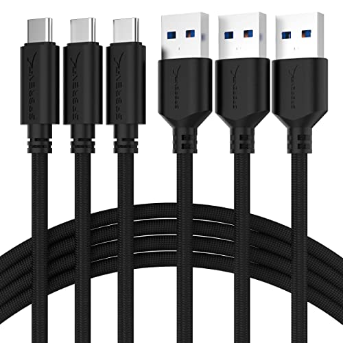 SABRENT [3-Pack 22AWG Premium 6ft USB-C to USB A 3.0 Sync and Charge Cables [Black] (CB-C3X6)