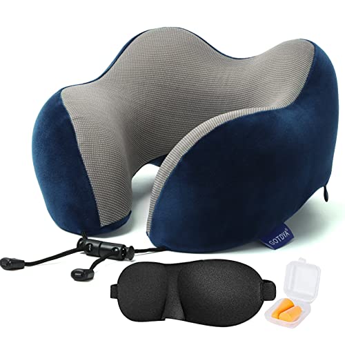 GOTDYA Travel Pillow,Travel Neck Pillows for Sleeping,100% Pure Memory Foam Soft Comfort & Support Pillow for Airplane/Car/Office&Home Rest Use-Blue