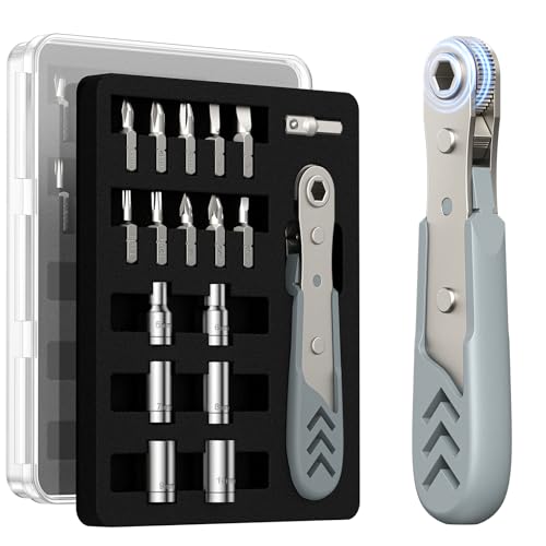 AXTH 17in1 Right Angle Ratcheting Screwdriver Set, [Bearing Steel] 36-Tooth Mini Ratchet Wrench, Men Gifts, Low Profile Ratchet Screwdriver, Magnetic Offset Screwdriver Repair Tool