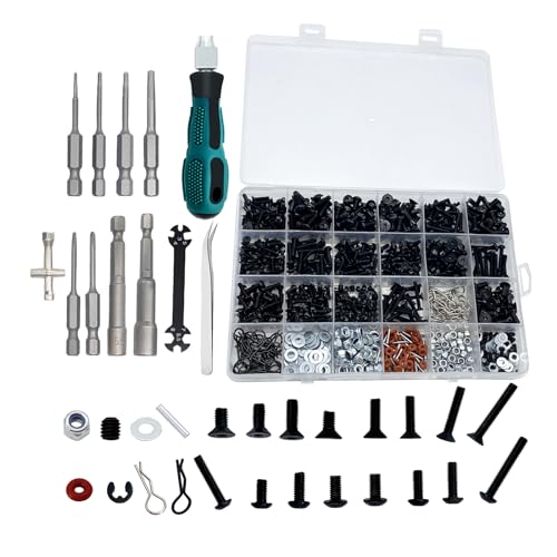 1000pcs RC Screw Kit and RC Screwdrivers, RC Tool Kit for Traxxas Axial Redcat Arrma HPI HSP SCX10 RC4WD Losi 1/8 1/10 1/12 1/16 Scale RC Cars Trucks Crawler Accessories Screw Kit