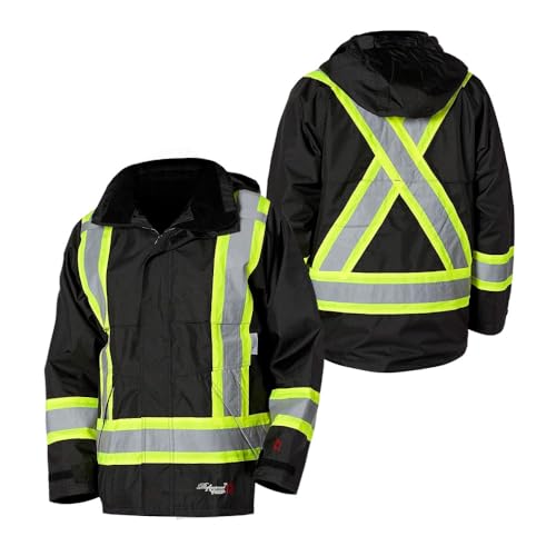 VIKING Professional Journeyman 300D Rip-Stop Fire Retardant Reflective Jacket - Fire Resistant Hi Vis Jackets for Men, Black - XX-Large
