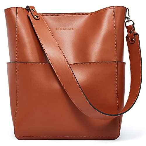 BOSTANTEN Women's Leather Designer Handbags Tote Purses Shoulder Bucket Bags Brown