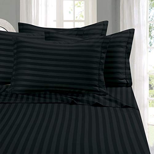 Elegant Comfort Best, Softest, Coziest 6-Piece Sheet Sets! - 1500 Premier Hotel Quality Luxurious Wrinkle Resistant 6-Piece Damask Stripe Bed Sheet Set, King Black