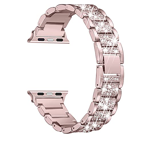 Secbolt Bling Bands Compatible with Apple Watch Band 38mm 40mm 41mm iWatch Series 9/8/7/6/5/4/3/2/1/SE, Dressy Jewelry Metal Bracelet Adjustable Wristband, Rose Gold