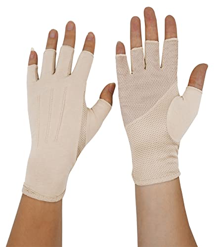 Bienvenu Mens Summer UV Protection Half Finger Outdoor Hiking Driving Cycling Riding Cotton Sunblock Gloves, Khaki
