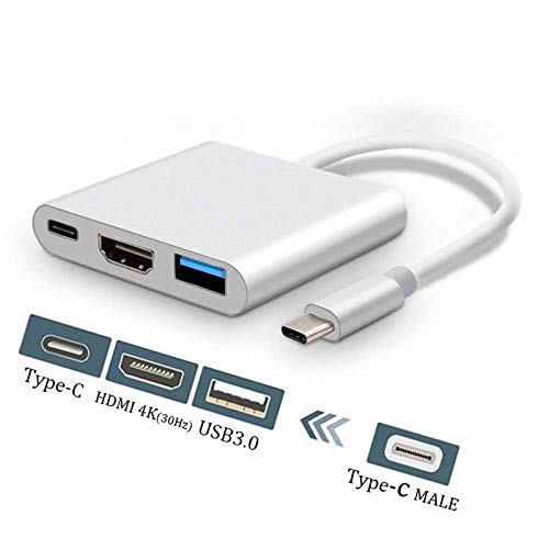WISYIFIL USB C to HDMI Adapter,USB 3.1Type-C Converter to HDMI 4K+USB 3.0+USB-C Charging Port 3 in 1 Hub,USB-C Digital AV Multiport Adapter for MacBook Pro/iPad Pro/Switch/S8+/S9+/Projector/Monitor