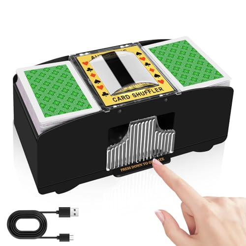RCRZQ Automatic Card Shuffler 1-2 Deck, USB-C/Electric Battery-Operated UNO Card Shuffler, Casino Card Shufflers for Poker, Bicycle, Phase10, Texas Hold'em, Blackjack, Family Party Club Card Game