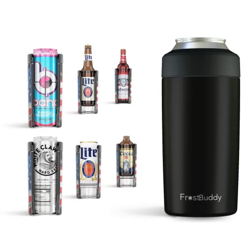 Frost Buddy Universal Can Cooler - Fits all - Stainless Steel Can Cooler for 12 oz & 16 oz Regular or Slim Cans & Bottles - Stainless Steel (MatteBlack)