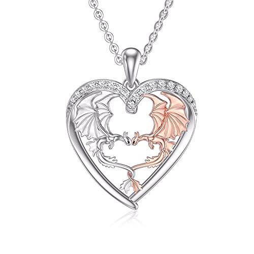 ONEFINITY Dragon Necklace Sterling Silver Dragon Heart Pendant Jewelry Gifts for Women Men Her
