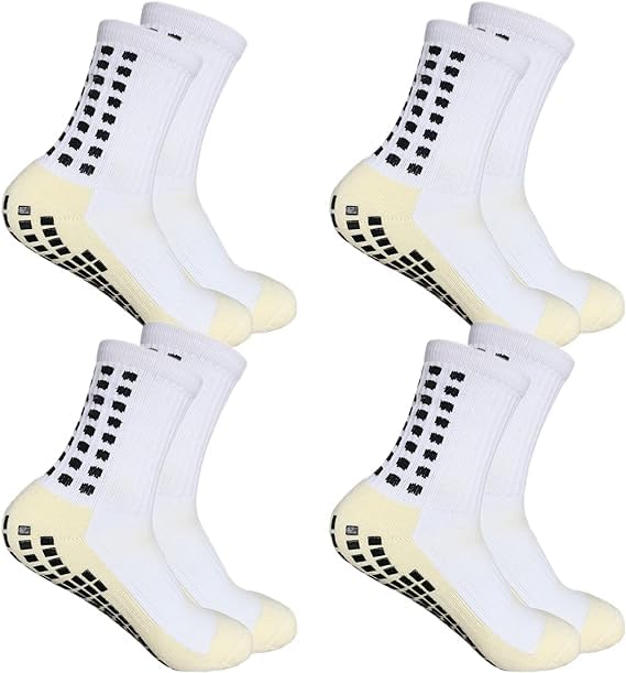 YUFREE SUN Men's Soccer Socks - Non Skid Anti Slip Socks for Football Basketball Hockey Rugby Sports, 4 Pair White