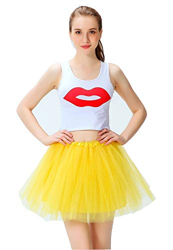 Vefungyan Women's Athletic Tutus Elastic 4 Layered Tulle Tutu Skirt | Colorful Running Skirts | One Size Fits Most (Yellow)