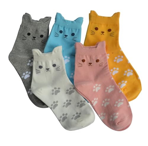 Jeasona Women's Cute Cat Socks Cat Gifts for Women Fun Animals Funny Funky Cotton (Cute Cat)