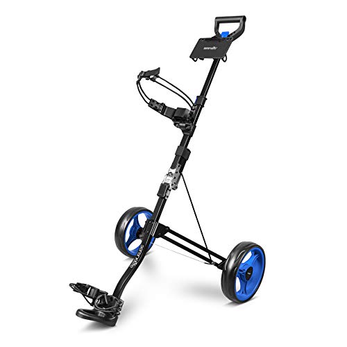 SereneLife 2 Wheel Golf Push Cart - Lightweight Folding Walking Push Cart Roller Golf Bag Holder Upper/Lower Bracket w/ Elastic Strap, Bag Storage Holder SLGZX3