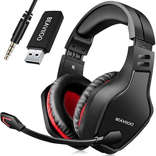 BEAVIIOO Wireless Gaming Headset PC, PS5, PS4-50-Hr Battery, Noise-Canceling Mic, Surround Sound, for Immersive Gaming, Virtual Meetings, All-Day Comfort, Gamers & Professionals (Update)