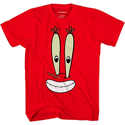 Mens Spongebob Squarepants Classic Shirt - Spongebob, Patrick, Squidward & Mr Krab Big Face T-Shirt (Red, Large)