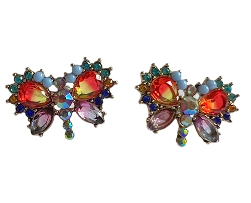 Betsey Johnson Love Fest Butterfly Multicolored Crystal and Bead Stud Earrings Valentine Birthday Present Cute Jewelries XMAS Gifts