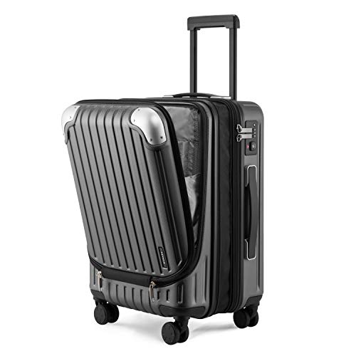 LEVEL8 Grace EXT Carry On Luggage, 20” Expandable Hardside Suitcase, ABS+PC Harshell SPinner Luggage with TSA Lock, Spinner Wheels - Grey, 20” Carry-On