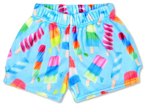 iscream Big Girls Ice Cream Print Silky Soft Plush Shorts - Rainbow Ice Pops, Medium (10/12)